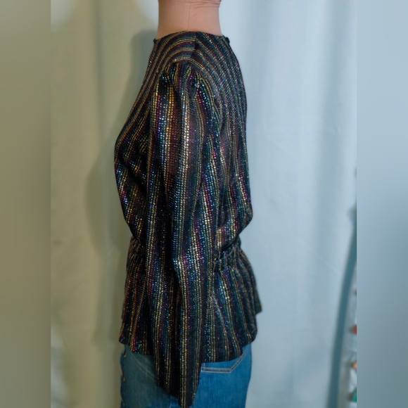 80s peplum Lurex disco Top rainbow Metallic Vintage popover S - Picture 6 of 11
